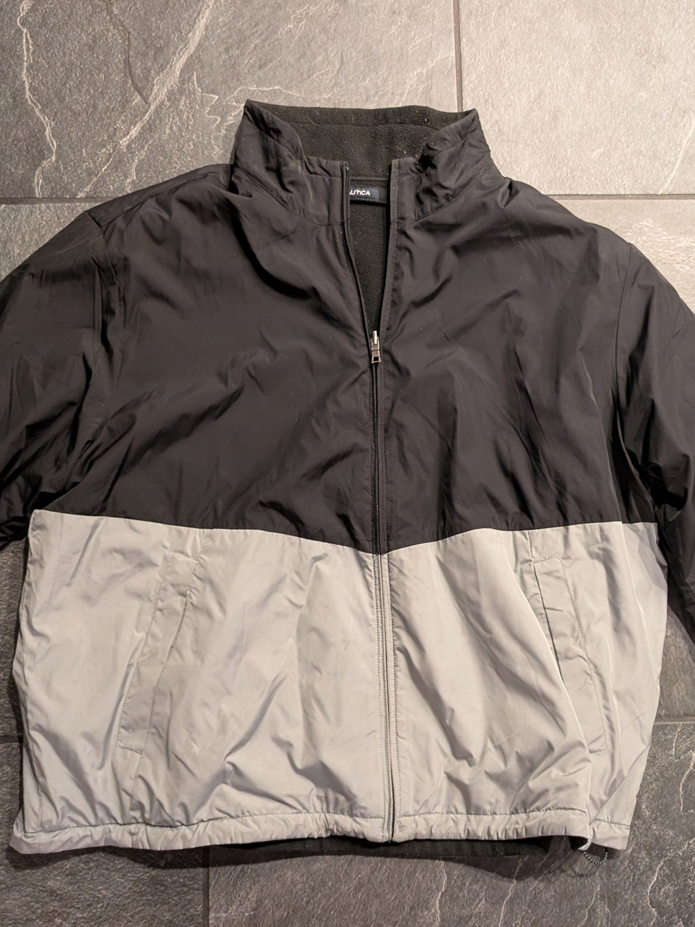 Lightweight Reversible Two-Tone Windbreaker Jacket - Black & Gray Inside Fleece